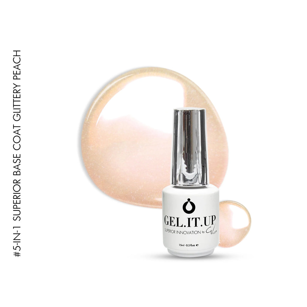 5-in-1 Superior Base 15ml Glittery Peach – base coat by GEL.IT.UP, view 2